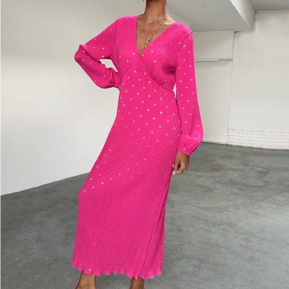 Never Fully Dressed Polka Dot Plisse Dress, Pink